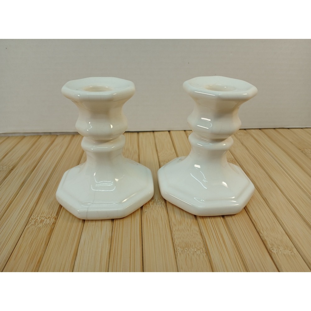 Pfaltzgraff Heritage White Stoneware Candlestick Holders Set of 2 Fair Condition